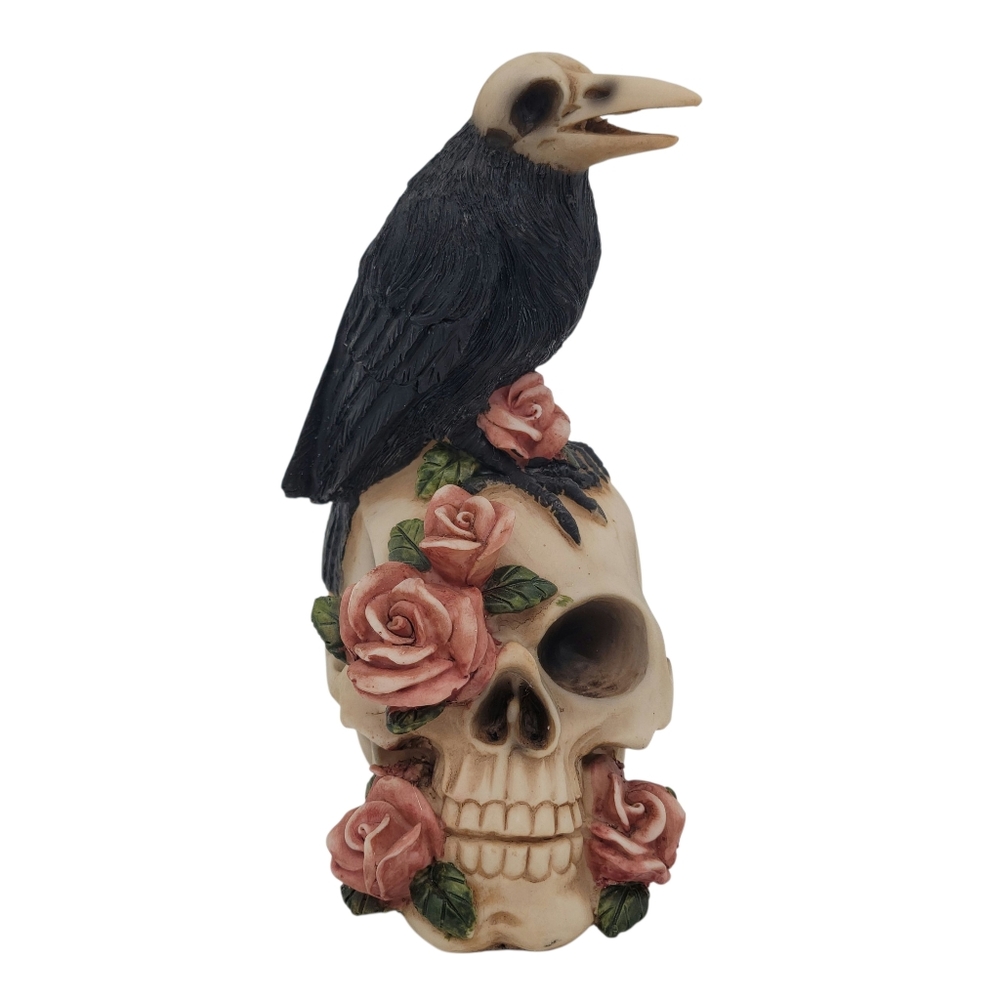 Dia De Los Muertos Floral Skull & Raven Design Toscano